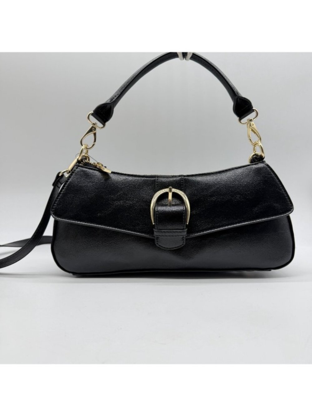 On 34th Jynna glazed baguette shiny women's top handle shoulder bag - Black - Picture 7 of 13